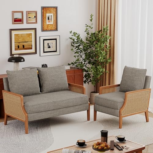 Sillón moderno con brazos de ratán Taupe miniatura 2