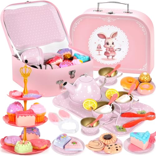 JEDWKFA 50-teilig Teeservice Kinder,Puppengeschirr Kinderküche Tin...