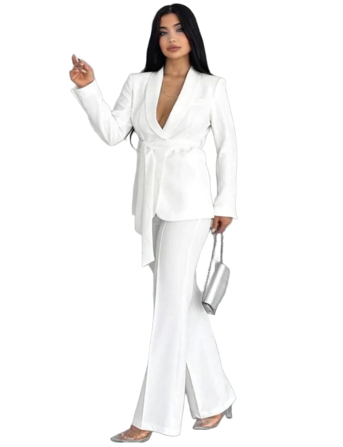 Womens Shawl Lapel Tuxedos Suit Shawl Lapel Jacket Pants Set for Office Work