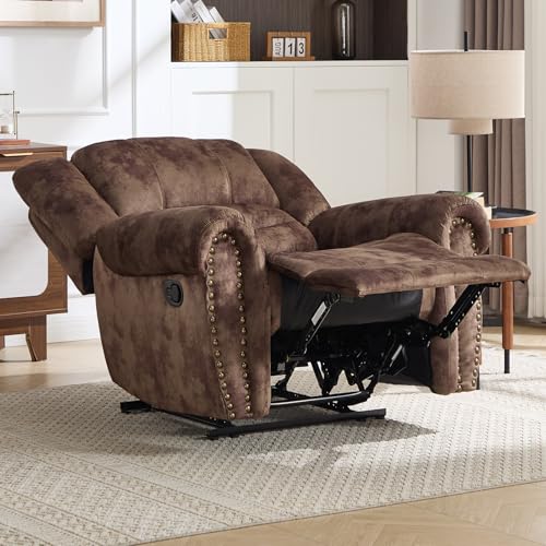 Image of CANMOV Manual Recliner Chair Set of 2, Classic and Traditional Fabric Recliner Chair with Comfortable Arms and Back Single Sofa for Living Room, Chocolate Brown