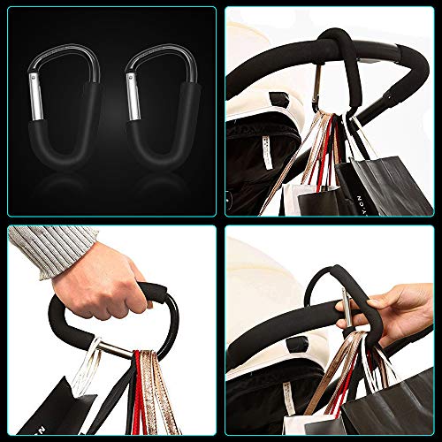BeiLan-2pcs-D-Shape-Large-Buggy-Carabiner-HookPram-Pushchair-Stroller-ClipShopping-Accessories-Bag-Holder-Hook14cm55-Black