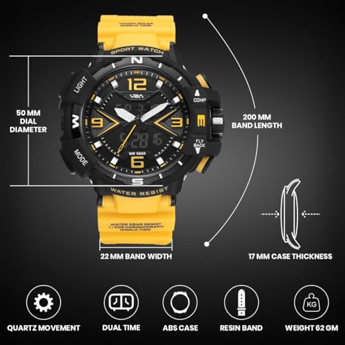 Image of V2A Stryke 50mm Analog Digital Watch for Men | Red X Tactical Dial Design | Alarm Stopwatch Backlight Day Date | Rugged Sports Watch with TPU Strap | 50M Water Resistant | Gift for Mens