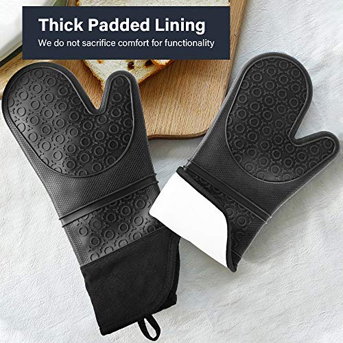 TOPLANET Extra Long Silicone Oven Mitts and Pot Holders Sets, Heat Resistant Oven Mitts with Quilted Liner, Mini Oven Gloves, Trivet Mat, Hot Handle Holder for Kitchen Baking Cooking, Black, Pack of 9 - Thumbnail 6