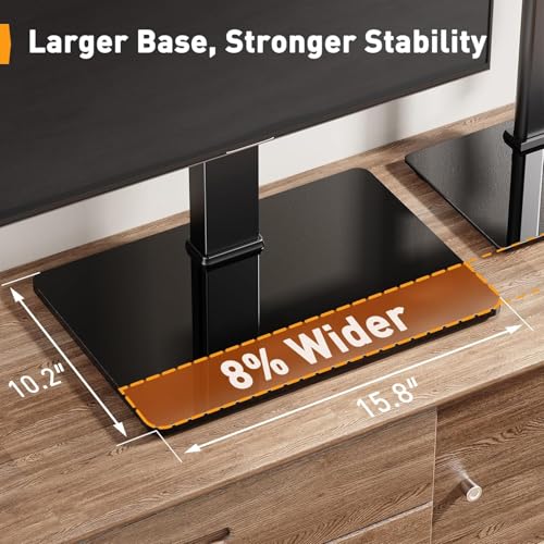 Image of Perlegear Table Top TV Stand Mount, Universal Swivel TV Stand for 32-60,65 Inch LCD /LED /OLED TVs up to 88 lbs with Tempered Glass Base, Height Adjustable TV Base with Tilt, Max VESA 400x400mm