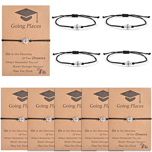 YELUWA 10 Pcs Graduation Gifts for Her/Him, 2025 University Master Doctor High School Graduation Bracelets Adjustable Give You Direction Compass Bracelet for Classmates College Friend Son Daughter
