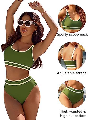 Image of BMJL Women's High Waisted Bikini Sets Sporty Two Piece Swimsuits Color Block Tummy Control Modest Bathing Suit