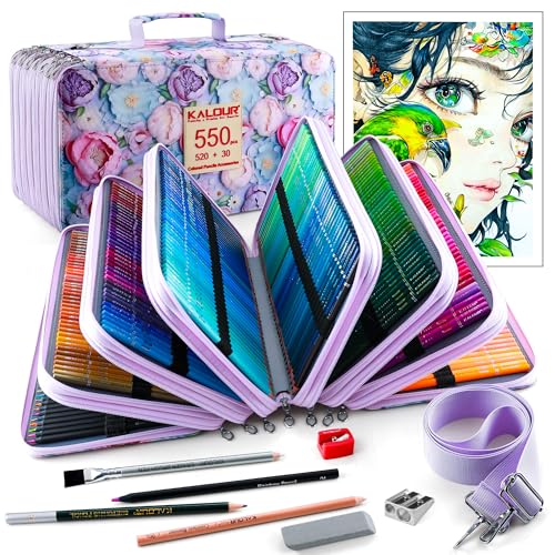 KALOUR PDAS Pro 550 Colored Pencils Set for Adults Professional Colored Pencils for Artists Soft Core Premium Coloring Pencils for Adult Coloring Books Drawing Sketching Art Supplies with Case