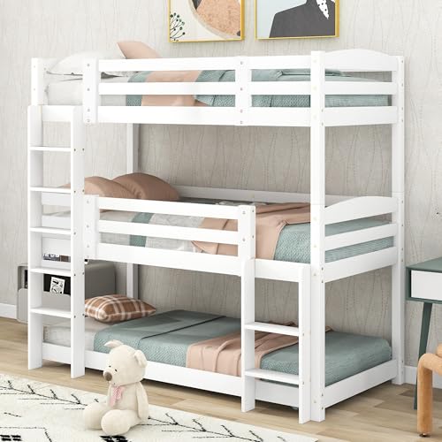Sapgaks Lit superposé Enfant 90 x 200,lit Mezzanine 3 Places,lit cabane Enfants 90 x 200,Triple superposé en Bois pour Enfants, Blanc
