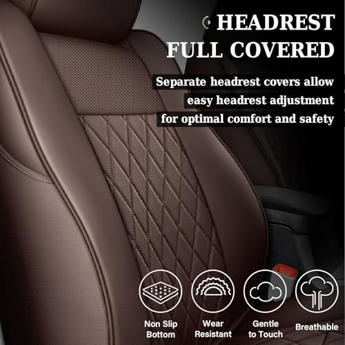 Image of Coverado Tacoma Seat Covers, Leather Front Car Seat Covers for Toyota Tacoma, Car Seat Protector Compatible with 2005-2023 Toyota Tacoma Double /Crew Cab(Brown)