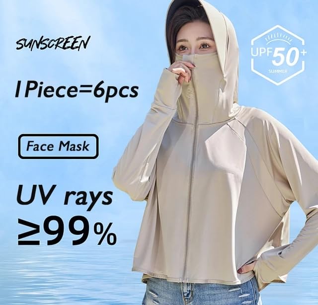 Image of SPF 50+ Long Sleeve UV Sun Protection Clothing Jacket Hiking Sun Shirt Zip Up Hoodie with Pockets For Summer