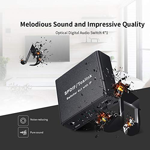 Andoer SPDIF TOSLINK Digital Optical Audio 4 * 1 Switcher com controle remoto IR