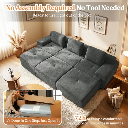 Image of 122 inch Oversized Boneless Couch, Comfort Cloud Sectional Couches for Living Room, Modular Sofa High Back & Extra Deep Seat, No Assembly, Soft Chenille Fabric (Dark Grey, 122 inch-(3+3))