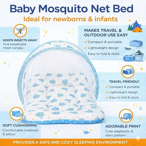 Image of Mommers Baby Mosquito Net for Bed | Foldable Portable Infant Mosquito Net with Breathable Mesh & Zipper | Protection from Mosquitoes & Insects 0 to 6 Months