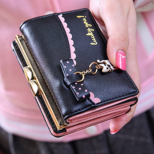 Syrads Women Wallet Small Cute PU Leather Card Holder Organizer Girls Small Cute Coin Purse,Black - Image 3