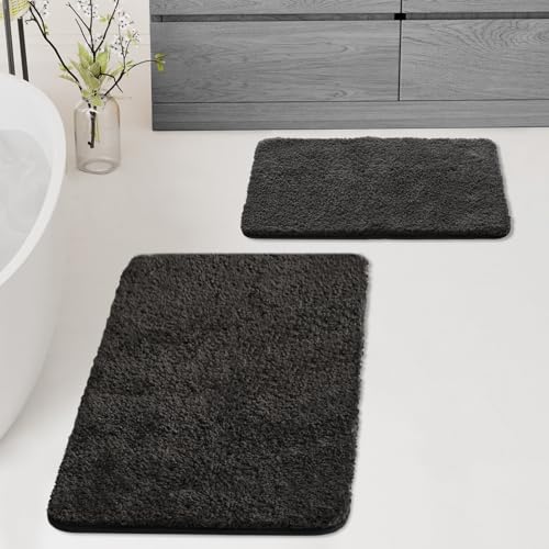 Luxury Bathroom Rugs Sets 2 Piece,Plush Bath Mat Set Quick-Dry Soft Microfiber Bathroom Mat with Rubber Backing, Machine Washable Bath Rug Set for Bathroom(20" x 32" Plus 16" x 24", Deep Gre