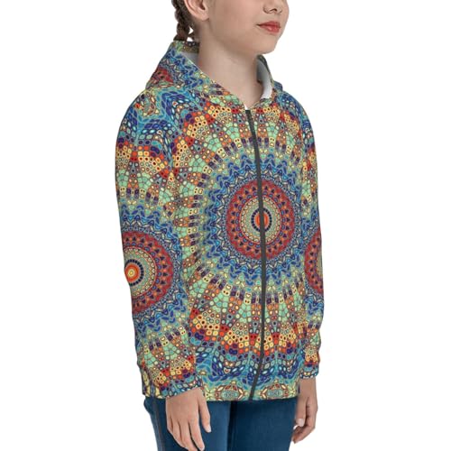 Round Mandala Kid Hoodies Boys Zip Up Sweatshirts Girls Pullover with Pocket4