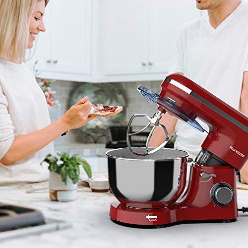 Nurxiovo 6.5QT Stand Mixer 660W Dough Hook Whisk Beater 6-Speed Electric Mixer Kitchen Tilt-Head Food Mixer with Stainless Steel Bowl (Red) - Thumbnail 5