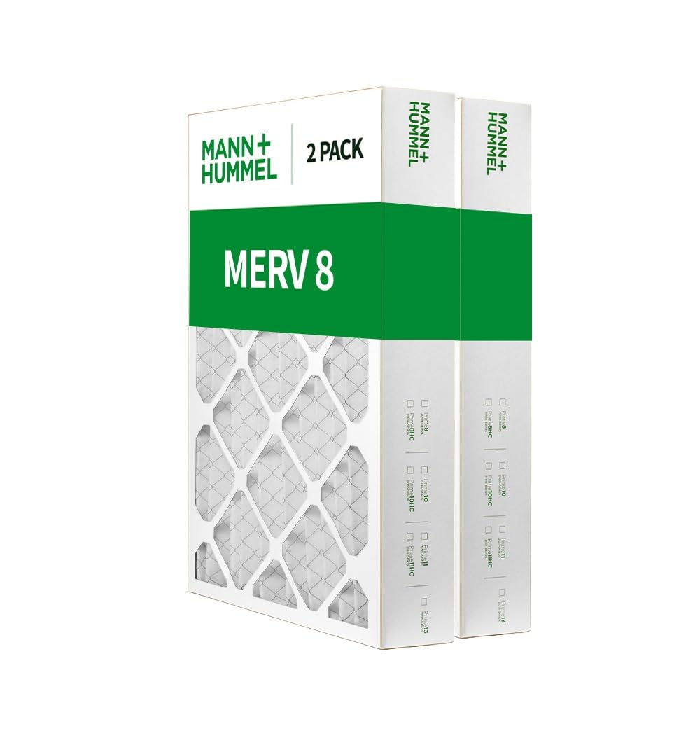 Mann+Hummel MERV 8 - Filtros de aire plisados para horno de aire acondicionado y aire acondicionado MERV 8 de 16 x 25 x 4 pulgadas. Paquete de 2 (Tamaño exacto: 15.5 x 24.5 x 3.75 pulgadas)