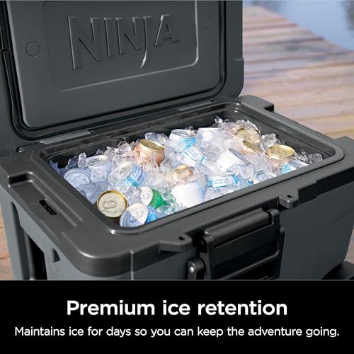 Image of Ninja | Cooler | FrostVault 45QT Cooler with Wheels | Insulated with Temp Dry Storage Drawer | Keeps Ice Cold for Days | for the Beach, Camping, Picnics & More | Grey | FB245CG