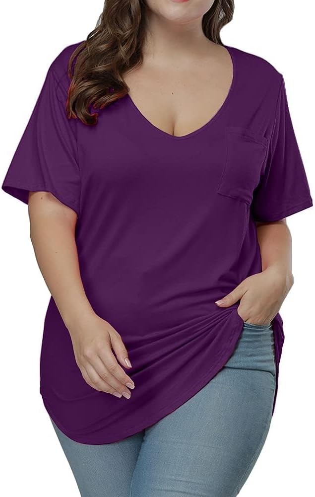 Womens Casual Scoop Collar Plus Size T Shirts Short Sleeve Loose Summer Tops Tee - Image 3