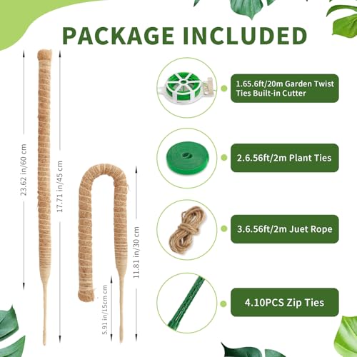 CNMTCCO 2 Stück 60 cm Moosstab Monstera für Pflanzen,Rankhilfe aus Kokosfaser,Rankhilfe für Kletterpflanzen mit Zubehör… – Ansicht 2