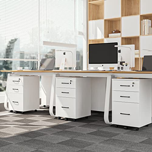 Image of Panana 3 Drawer Wood Mobile File Cabinet, Under Desk Storage Drawers Small File Cabinet for Home Office (White)