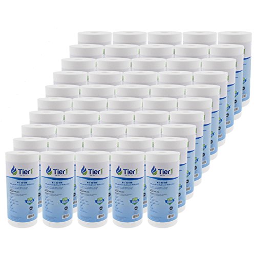 Tier1 1 Micron 10 Inch X 4.5 Inch | 50-Pack Spun Wound Polypropylene Whole House Sediment Water Filter Replacement Cartridge | Compatible With Pentek Dgd-2501, 155359-43, Home Water Filter #TOP21