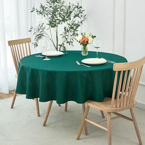 Image of maxmill Round Tablecloth Weaved Texture Design Spill-Proof Wrinkle Free Soft Christmas Table Cloth for Circular Table Cover, for Dining Room Banquet Parties Holiday Dinner, 70 Inch Hunter Green