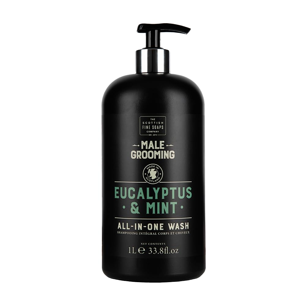 Eucalyptus & Mint All in One Wash 1-Litre Men's Grooming by Scottish Fine Soaps, 1 l (Pack of 1)