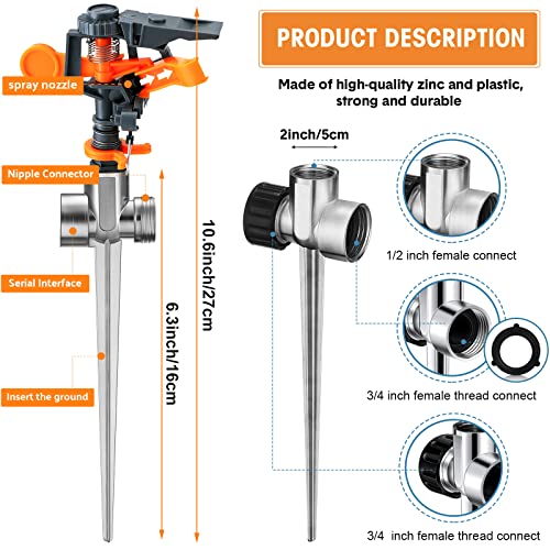 Pulsating Sprinklers With Metal Spike, Adjustable Rotating Impact Sprinkler Large Area Coverage Sprinklers For Yard Lawn Garden Above Ground Sprinkler System (Black And Orange, 3 Pieces) #TOP1