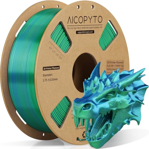 Image of Dual Color Silk PLA 3D Printer Filament 1.75mm, Dual Color 2-in-1 Green-Blue Silk Filament 1KG Spool (2.2lbs) Dimensional Accuracy Probability + /- 0.02mm Fits Most FDM 3D Printers, Blue-Green