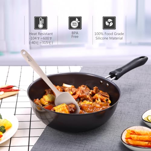 Image of HOTEC 600℉ Heat Resistant BPA-Free Silicone Rubber Spatula Set,Kitchen Cooking Spatulas, Baking, Mixing for Non Stick Cookware, Dishwasher Safe, Set of 5, Khaki