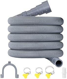 Vataler Washing Machine Drain Hose Extension Kit, Flexible Corrugated Washing Mashine Discharge Hose Dishwasher Drain Hose W/ 1 Extension Adapter and 3 Hose Clamps, U-Bend Hose Holder (10FT)