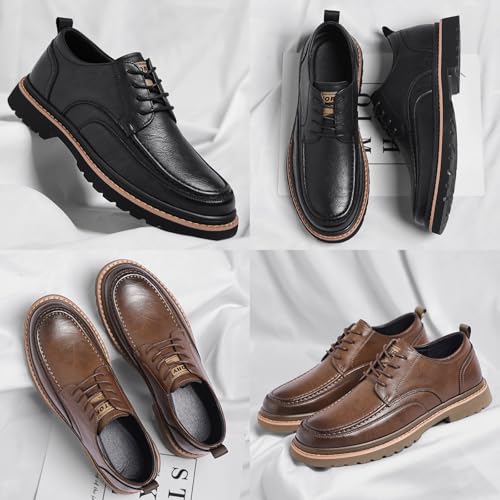 Men's Leather Lace Up Platform Oxfords Comfortable Round Toe Hand-Sewn Soft Non-Slip Dress Shoes Business Work Formal Derby Shoes2