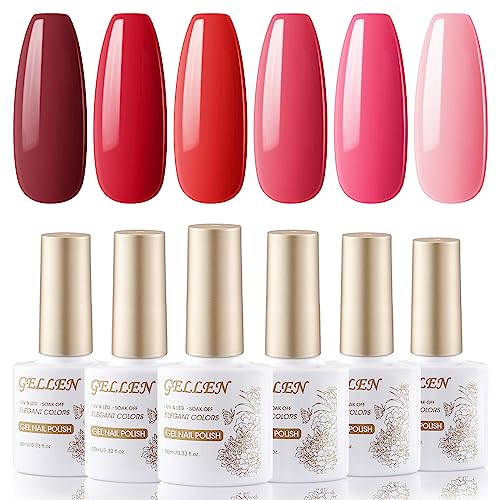 GELLEN Gel Nail Polish Set - Red Berries & Pumpkins Tones Bright Cherry Rose Solid Nail Gel Colors Uv Led Lamp Cured Home Gel Nail Art Manicure Set Mothers Day Gifts
