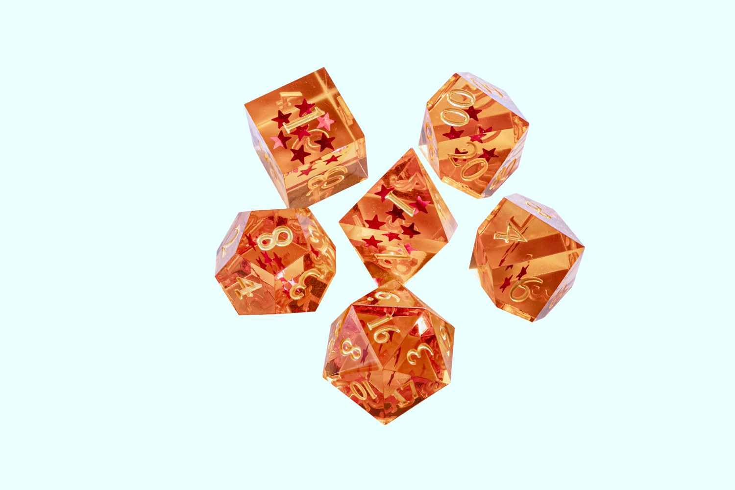 Dragon Stars DND Dice,7Pcs Sharp Edge Resin Dungeons and Dragons Polyhedral Role Playing Gaming Dice D&D Dice Role Playing Game D and D Dice Set D20 D12 D10 D8 D6 D4 (Orange)