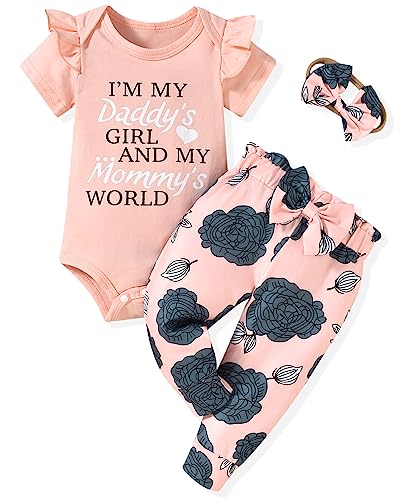 Image of fioukiay Preemie Newborn Baby Girls Clothes Infant Little Kids Romper Bodysuit Pants Headband Clothing Set Summer Outfits