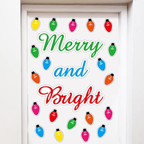 Image of Christmas Bulletin Board Decorations, Merry and Bright Light Bulb Paper Cutouts Xmas Holiday Winter Classroom Wall Decorations for Kids Nursery Home Bedroom