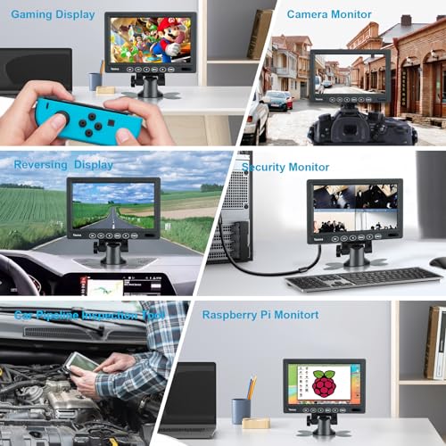 Image of 7 inch Small HDMI Monitor 1024x600 Resolution Small 1080P Portable IPS Monitor with Remote Control with Built-in Speakers HDMI VGA Input for Gaming CCTV Security Raspberry Pi PC
