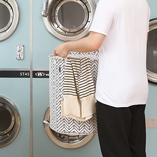 Sea Team Ramie Cotton Fabric Foldable Laundry Basket with Waterproof Coating Large Size 19.7 Inch Hessian Cylindrical Storage Basket with Stylish Arrow Black A Design - Image 2