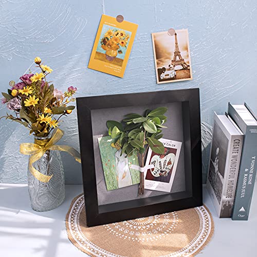 Frametory, 11x11 Shadow Box Frame - Front Opening - 2 inch Depth Display Box for Wall and Tabletop Display- Memory Box, 6 Pins Included (11x11, Black)