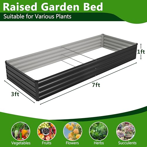 Image of 2PCS 7x3x1ft Galvanized Raised Garden Bed Kit,Metal Planter Box for Vegetables,Flowers,Herbs Durable Rust-Resistant Patio Gardening Beds,Black