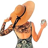 Chengxin Womens Wide Brim Straw Sun Hat Beach Panama Floppy Foldable Roll up Cap Fedoras Summer UPF50+, A-khaki, Medium