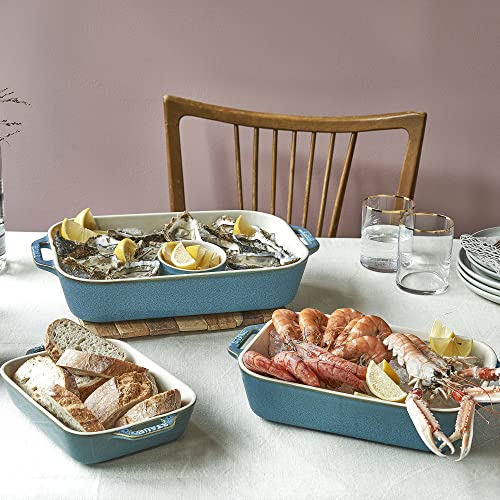 Image of Staub Ceramic 3-pc Rectangular Baking Dish Set - Rustic Turquoise