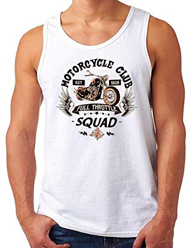 Biker tank top homme blanc col rond motif moto custom grande taille vêtement biker