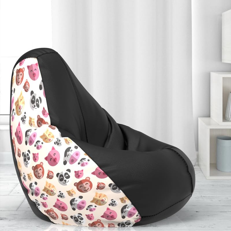 Biggie Bean Bag Cover 6XL- Official: Jack & Mayers Bean Bags - Max User Height : 6-6.5 Ft. - Weight : 99-110 Kgs(H - Black Cream-Model: Panda Face)-image-14