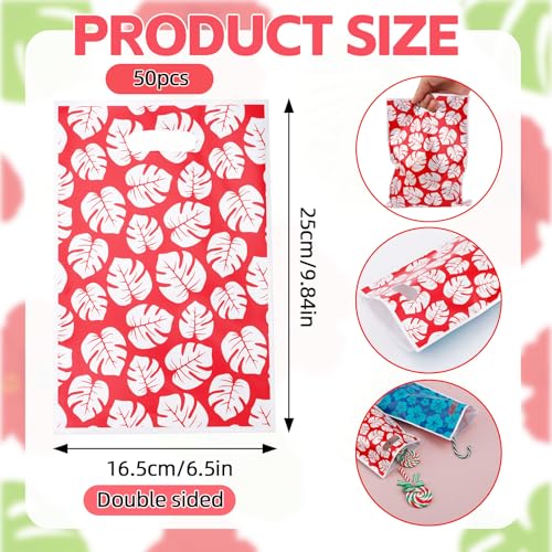 SAVITA 50stk Hawaii Party Geschenktüten, Cartoon Rot Blau Süßigkeitentüten mit Griffen Snackbeutel mit Blumen und Blattmuster für Geburtstag Insel Thema Partyzubehör