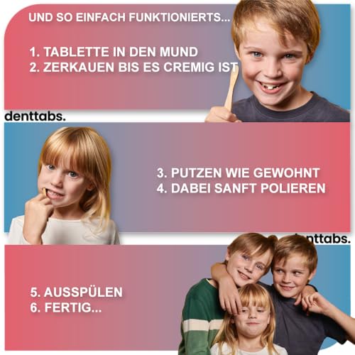 Denttabs Zahnputztabletten Erdbeergeschmack 2x125 Stk. die vollwertige Alternative zur Zahnpasta, fluoridfrei für Kinder und Erwachsene VEGAN Plastikfrei ohne Konservierungsstoffe. kompostable Bag