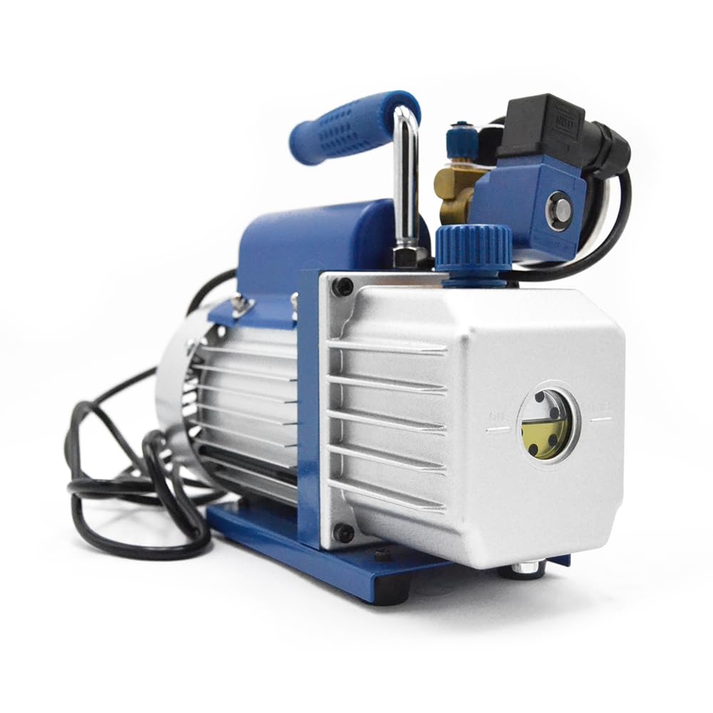3S SuperSamaStore Pompa Vuoto Monostadio 42 Lt/Min con Elettrovalvola e Vacuometro per Condizionatori, Pompa per Vuoto Professionale per Impianti Climatizzazione e Condizionamento, Omologata Gas R32