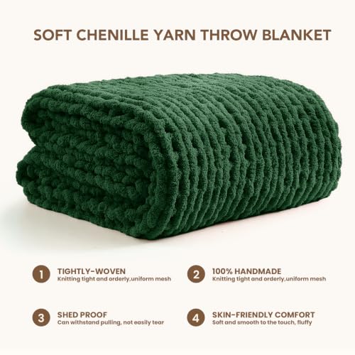Image of L'AGRATY Chunky Knit Throw Blanket for Couch, 50 x 70 Inches, Olive Green